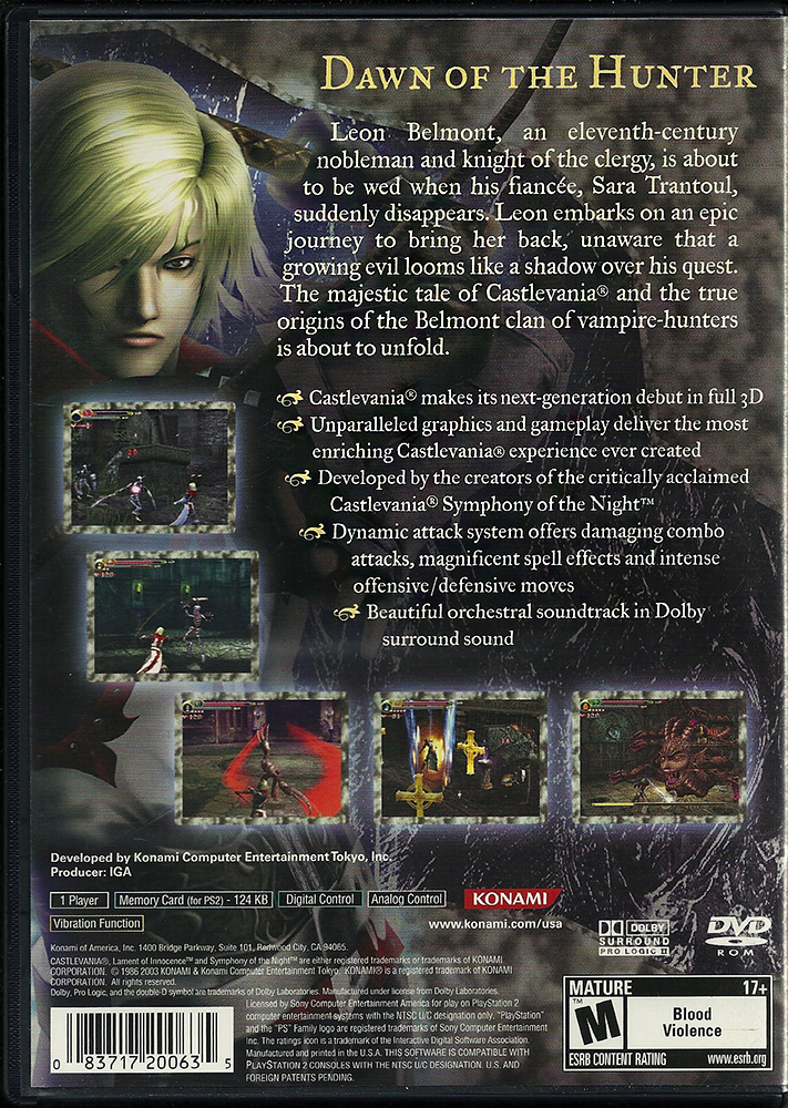 PS2 - Castlevania Lament of Innocence US back