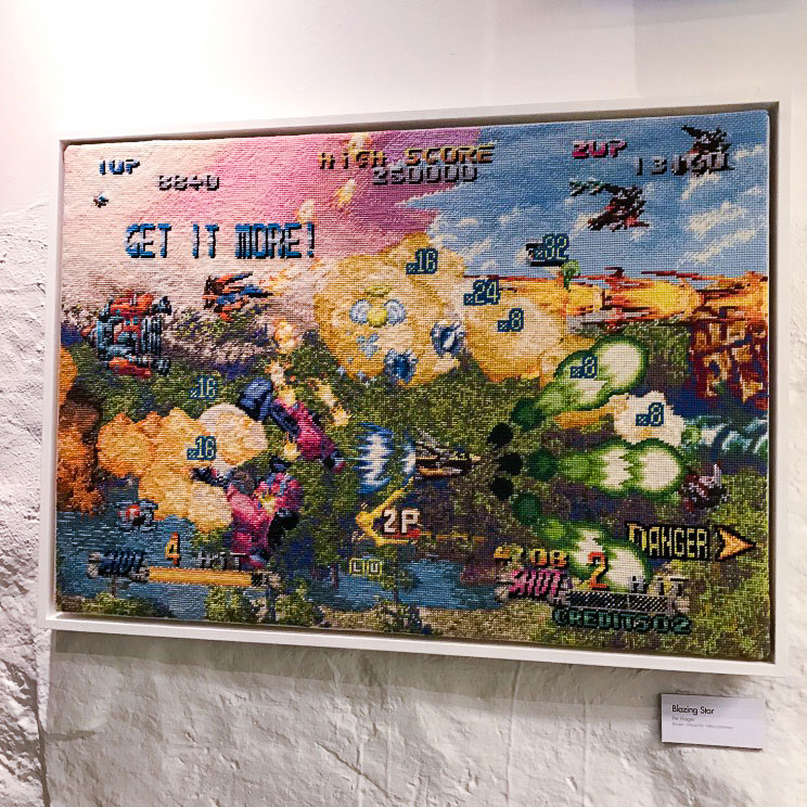 Embroidered screenshot art inspired by video games by Per Fhager